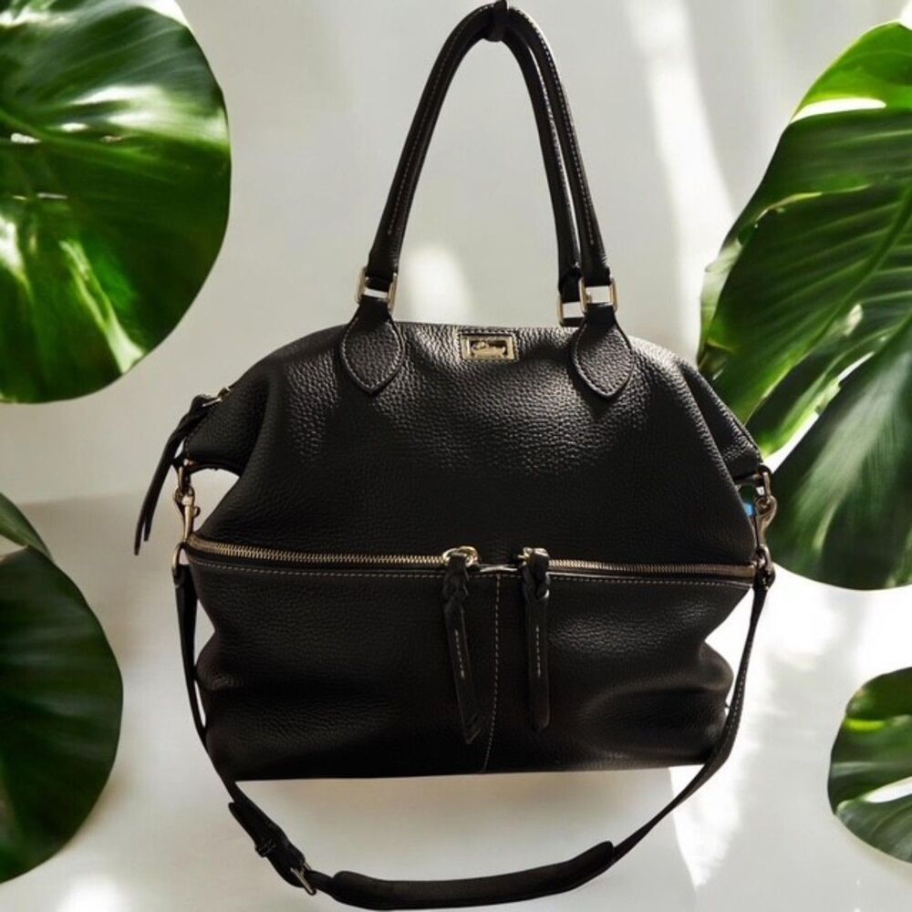 Dooney & Bourke Black Pebble Leather Dillen Double Pocket Satchel Crossbody EUC